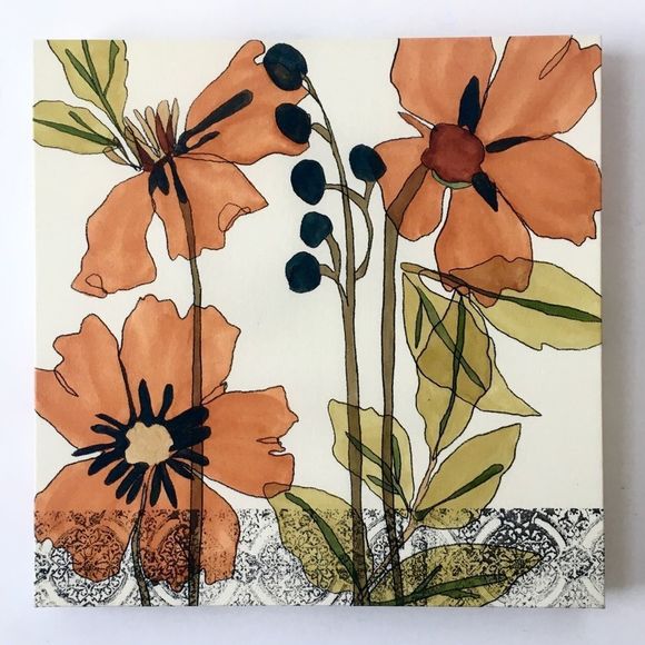 2pc Set Graphic Floral Print Canvas Wrapped Frames - Picture 7 of 8